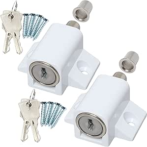 2X White Window/Door Lock Catches & Screws UPVC Metal Locking Sliding Dead Bolts