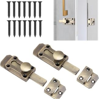 SHYSBV 2 Pcs Barrel Slide Door Bolts, 3 Inch Brass Door Bolt Lock, Antique Zinc Alloy Door Latch, with 14 Pcs Screws, for Securing Internal External Doors Windows