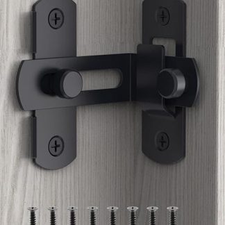 90 Degree Flip Barn Door Lock, Safety Stainless Steel Lock Latch for Right Angle Curved Door, Garden, Garage, Wine Cabinet, Closet (1 Pack Black)