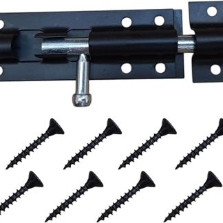 4” (100mm) Black Straight Tower Bolt with Fixing Screws | Shed, Gate, Door Lock Slide Bolt – Pack of 1