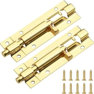 2Pack Brass Bolt Lock Door Bolts 75mm Stainless Steel Door Latch Slide Bolts Lock Security Slide Latch Lock with Mounting Screws for Bedroom Kitchen Cabinets Toilet Pet Gate