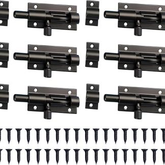 6 Black Door Bolts for Internal Doors, Bathroom Locks for Doors, Heavy Duty Aluminum Alloy Sliding Bolt Lock, Secure Gate Bolt for Bedroom, Bathroom, Garden, Pet Fence, and Cabinets (2 Inch)