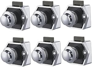 6Pcs Push Button Door Lock, Keyless Push Button Latch Fits 14-16mm Thick, Rv Cabinet Door Latch, Cupboard Locks for Yachts, Motorhome, Caravan to Open Cabinet Hardware Rv