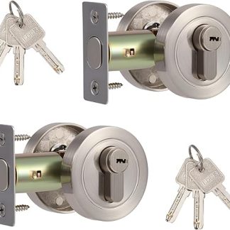 2PCS Single Cylinder Deadbolt, Round Deadbolt Lock with Keys, Zinc Alloy Security Door Locks for 35-50mm Bathroom, Bedroom, Entrance Door, Modern Passage Dead Bolt Interior and Exterior