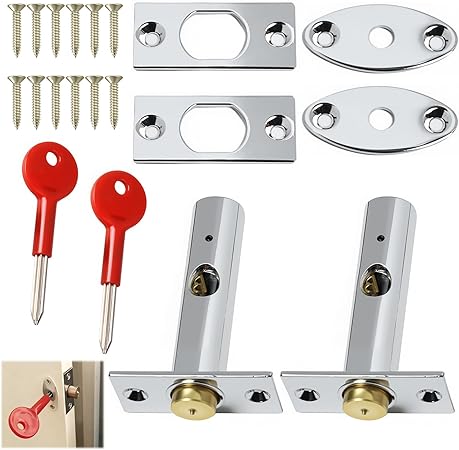 1 Set Mortice Door Bolt with Star Key, Stainless Steel Rack Bolt Security Lock with Screws, Anti-Theft Mortice Lock for Doors and Windows, Durable Concealed Door Bolt with Receiver Plate