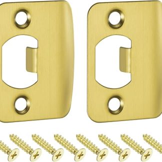 sourcing map 2Pcs Door Strike Plate, 57mm x 45mm Stainless Steel Latch Deadbolt Replacement Lock Strike Plates for Door Frame Door Jamb Reinforcement, Gold