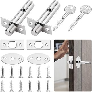 2 PCS Internal Door Lock with Keys,Door Bolts for Internal Doors,Anti-Theft Door Locks Internal,Security Deadbolt Door Lock with Silver Deadbolt for Internal Doors Windows