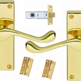 Victorian Scroll Brass Door Handle Set with Latch and Hinges: Premium Quality