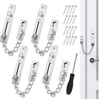 4PCS Stainless Steel Door Chain,Door Chain Internal Door Lock, Anti Theft Home Safe Nickel Plated Door Locks with Screws,Door Chains for Front Door, Suitable for Home, Motel,Hotel, Bedroom