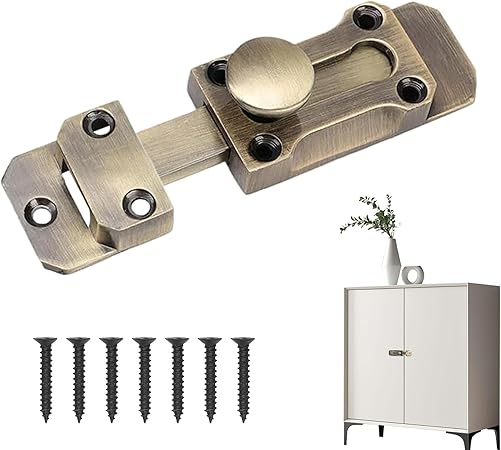 1Pcs Barrel Slide Door Bolt 3inch Zinc Alloy French Door Security Lock with Screws Anti Corrosion Secure Brass Door Bolt for Internal External Doors Gates Sheds Garages Cupboards Hotels (Brass)