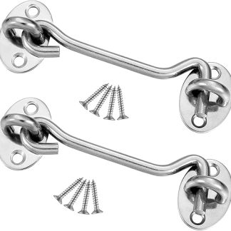 6 Inch Hook and Eye Latch Gate Hook Lock Stainless Steel Heavy Duty Latch with Screws For Door Window Cabinet Closet Garage Gate Garden (Pack of 2)