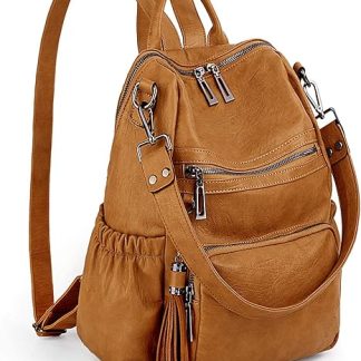 UTO Femme Sac porté Dos Anti-Vol Sac à Main porté épaule Glands Multi Compartiment PU Cuir lavé