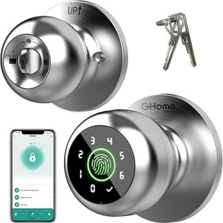 GHome Smart Fingerprint Door Lock, 4 in 1 Smart Fingerprint Door Knob with Keypad, App Control, Auto Lock, Biometric Door Knob with Lock for Bedroom, Apartment, Garage, Home & Office