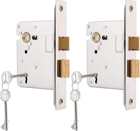 Probrico 2 Pack 76mm Deadlock Door Lock,3 Bedroom Door Lock with Key