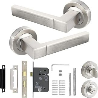 Decoranddecor Lumina Silver Internal Door Handles – Aluminium Handle Sets with Bathroom Lock and Turn Release – Sleek and Durable Design for Wooden Interior Doors in Homes, Offices, and Bedroom