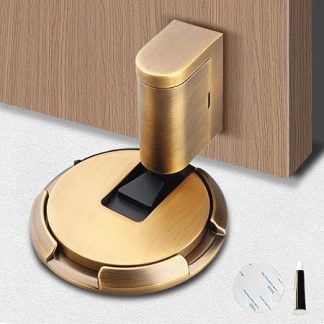 2024 New Door Stop Magnetic Door Stopper, Punch-Free Mechanical Silent Floor Door Stops Indoors, Adjustable No Drilling Mechanical Floor Doorstop Magnetic Door Locks with Adhesive (1, Bronze)