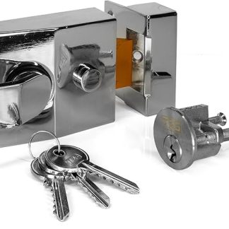 TSS Standard Deadlocking Nightlatch, 60mm Backset, Complete with Rim Cylinder Lock Supplied with 3 Keys. External Door Lock for Front Door and Back Door. (Chrome Lock/Silver Cylinder)
