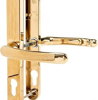 UPVC Door Handles Set Suits Fullex Locks - Polished Brass - Lever/Lever - 68mm PZ (Centres) - 215mm Screw to Screw - Backplate 245mm X 32mm - UPVC Door Handle - Brass Replacement PVC Door Handle