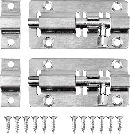 2 Pack 3 Inch Stainless Steel Barrel Bolt Latch, Brushed Finish Slide Bolt Lock for Doors, Cupboards, Sheds, Secure Sliding Latch with 12PCS Screws (Silver)