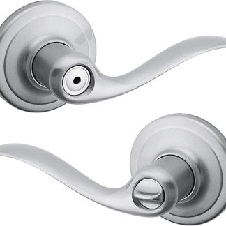 Kwikset Tustin Interior Privacy Door Handle with Lock, Door Lever for Bathroom and Bedroom, Satin Chrome Reversible Keyless Turn Lock