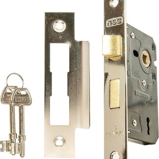 TSS 3 Lever Mortice Sash Lock for Internal Doors 2.5 (65mm) in Satin Chrome. Internal Door Lock with 2 Keys. Door Lock with Key for Internal and External Doors.