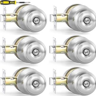 AoutDrr Bedroom Bathroom Door Knobs Brushed Nickel Door Handles, Interior Door Knobs Locks Privacy Door Knobs Stainless Steel,6 Pack