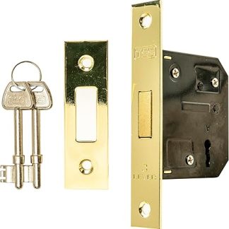 TSS 3 Lever Mortice Dead Locks for Internal Doors 2.5 (65mm) in Polished Brass. Internal Door Lock with 2 Keys. Door Lock with Key for Internal and External Doors.