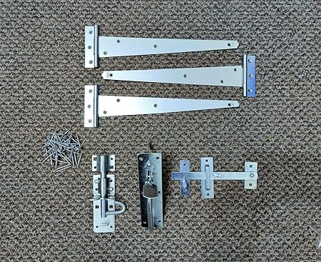 Gate Fitting Kit 12 300mm Heavy Duty Tee Hinges (3), Suffolk Latch and Brenton Bolt Lock Wooden Garden Gate Set Zinc- Ideal for Garden Gate, Shed Doors & Barn Doors, Supplied with All The fixings